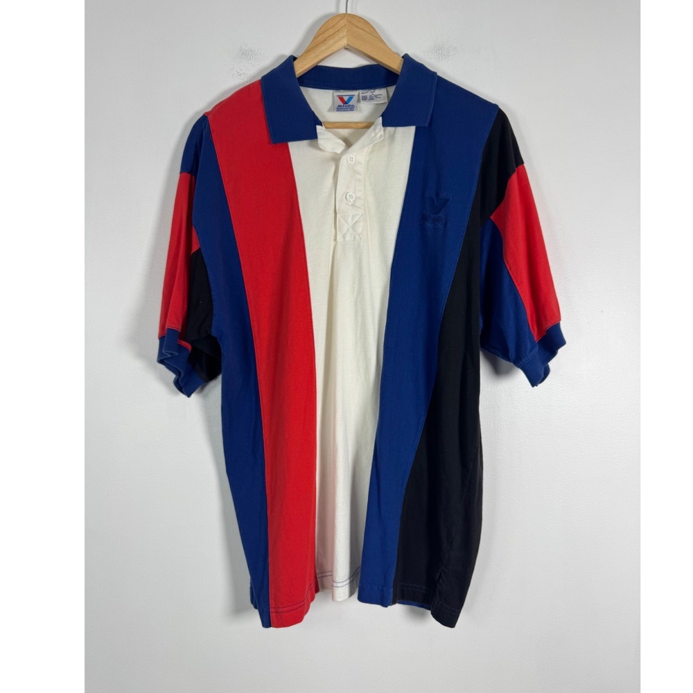 Vintage Valvoline Mens Large Polo Shirt Colorblock Racing Performance Team Blue